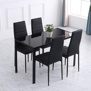 Mesa Rectangular Para 4 Personas para Cocina y Sala de Estar, Mesa Moderna de Metal y Vidrio Templado, 120X60X75 Cm, Negra