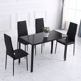 Mesa Rectangular Para 4 Personas para Cocina y Sala de Estar, Mesa Moderna de Metal y Vidrio Templado, 120X60X75 Cm, Negra