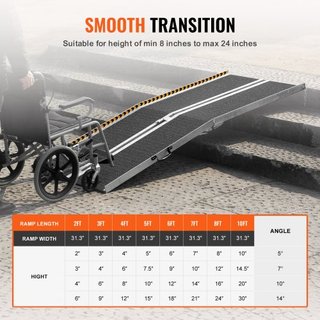 Rampa de Silla de Ruedas Portátil, 243.8 cm Capacidad de 363 kg, Rampa de Umbral Plegable de Aluminio Antideslizante, Rampa Plegable para Scooter de Movilidad, Rampa para Silla de Ruedas, Rampa pa...