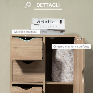 Mobile da Bagno con 4 Cassetti e Armadio a 2 Livelli, Mobile da Bagno Salvaspazio con Maniglie Ritagliate per Camera da Letto Soggiorno, 54X29X83 Cm, Colore Legno