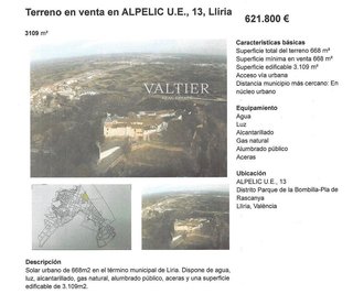 Terreno en venta en Parque de la Bombilla-Pla de Rascanya en Llíria