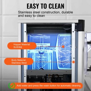 Máquina de Helados Comercial, Rendimiento de 12 L/H, Fabricante de Helados Duro de Sabor Único de Encimera de 1295W, Cilindro de Acero Inoxidable de 4.5L, Panel LED de Limpieza Automática Pre-enfr...