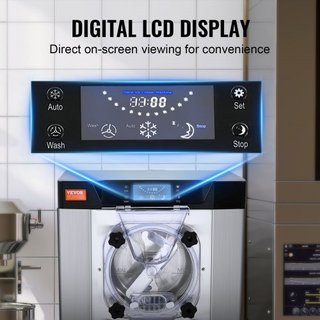 Máquina de Helados Comercial, Rendimiento de 12 L/H, Fabricante de Helados Duro de Sabor Único de Encimera de 1295W, Cilindro de Acero Inoxidable de 4.5L, Panel LED de Limpieza Automática Pre-enfr...