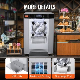 Máquina de Helados Comercial, Rendimiento de 12 L/H, Fabricante de Helados Duro de Sabor Único de Encimera de 1295W, Cilindro de Acero Inoxidable de 4.5L, Panel LED de Limpieza Automática Pre-enfr...
