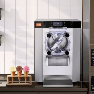 Máquina de Helados Comercial, Rendimiento de 12 L/H, Fabricante de Helados Duro de Sabor Único de Encimera de 1295W, Cilindro de Acero Inoxidable de 4.5L, Panel LED de Limpieza Automática Pre-enfr...