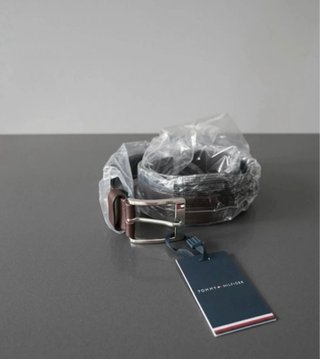 Cintura uomo Tommy Hilfiger marrone fibbia argento