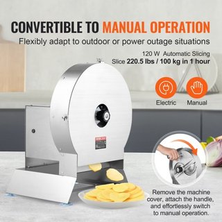 Cortadora de Verduras Eléctrica, Máquina de Cortar Comercial Ajustable de 0-0.5"/0-12mm de Grosor, Convertible a Manual, Máquina Cortadora de Alimentos de Acero Inoxidable, Gran Puerto de Alimenta...