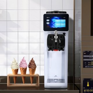 Máquina de Helados Comercial, Rendimiento de 10L/H, Fabricante de Helados Suaves de Sabor Único de Encimera de 900W, Tolva de 4L Cilindro de 1.6L, Pantalla Táctil Auto Limpieza Pre-enfriamiento, p...