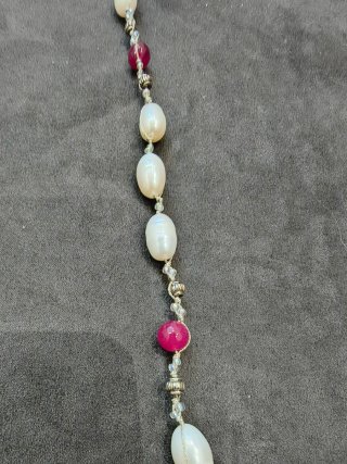 Collana perle naturali acqua dolce e pietre rosa