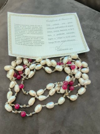 Collana perle naturali acqua dolce e pietre rosa