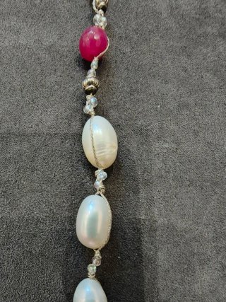 Collana perle naturali acqua dolce e pietre rosa