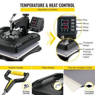 Máquina de Prensa Térmica 15 x 15 Pulgadas 360° Rotación Swing Away Prensa Térmica Negra 5 En 1 Máquina de Impresión de Camisetas 5 En 1 Prensa Térmica 1000W Máquina de Sublimación Calentamiento d...