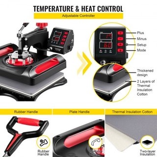 Máquina de Prensa de Calor 30.5x38.1 cm Rotación 360° Swing Away Prensa de Calor Roja 5 En 1 Máquina de Sublimación 1000W Máquina de Impresión de Camisetas 5 En 1 Calentamiento de Doble Tubo para ...