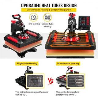 Máquina de Prensa de Calor 30.5x38.1 cm Rotación 360° Swing Away Prensa de Calor Roja 5 En 1 Máquina de Sublimación 1000W Máquina de Impresión de Camisetas 5 En 1 Calentamiento de Doble Tubo para ...