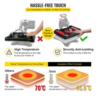 Máquina de Prensa de Calor 30.5x38.1 cm Rotación 360° Swing Away Prensa de Calor Roja 5 En 1 Máquina de Sublimación 1000W Máquina de Impresión de Camisetas 5 En 1 Calentamiento de Doble Tubo para ...