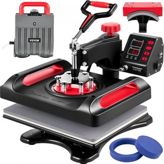 Máquina de Prensa de Calor 30.5x38.1 cm Rotación 360° Swing Away Prensa de Calor Roja 5 En 1 Máquina de Sublimación 1000W Máquina de Impresión de Camisetas 5 En 1 Calentamiento de Doble Tubo para ...