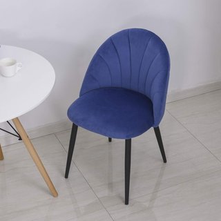 Set di 2 Sedie da Pranzo, Sedie Moderne con Schienale a Concha e Gambe in Metallo, Sedia in Velluto Imbottito per Cucina, Camera da Letto, Ufficio e Soggiorno, Blu