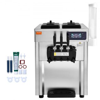 Máquina de Helados Comercial, Rendimiento de 18-28 L/H, 1650W Fabricante de Helados Suaves de 3 Sabores de Encimera, 2 x 5.5L Cilindro de Acero Inoxidable, Panel LED de Limpieza Automática Pre-enf...