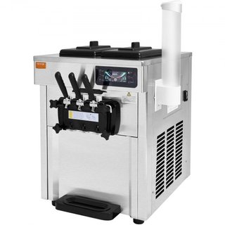 Máquina de Helados Comercial, Rendimiento de 18-28 L/H, 1650W Fabricante de Helados Suaves de 3 Sabores de Encimera, 2 x 5.5L Cilindro de Acero Inoxidable, Panel LED de Limpieza Automática Pre-enf...