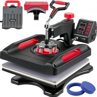 Máquina de Prensa Térmica 38.1x38.1 cm Rotación 360° Swing Away Prensa Térmica Roja 5 En 1 Máquina de Impresión de Camisetas 5 En 1 Prensa Térmica 1000W Máquina de Sublimación Calentamiento de Dob...