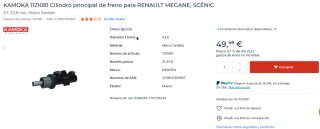 Bomba de freno Kamoka nueva para Renault Megane