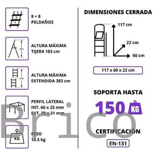 Escalera Telescópica Aluminio 4+4 Pestaña