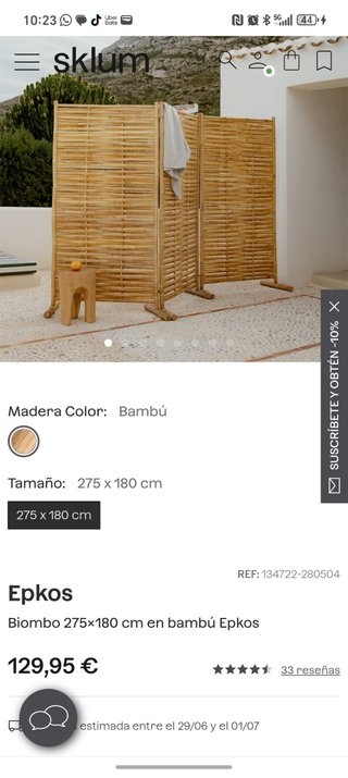 Biombo Bambú Epkos 275x180 cm