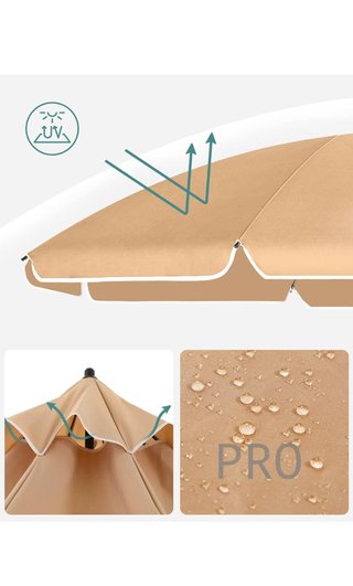 Parasol 160 cm, Sun Protection, UPF 50+, Beach Umbrella, 30°