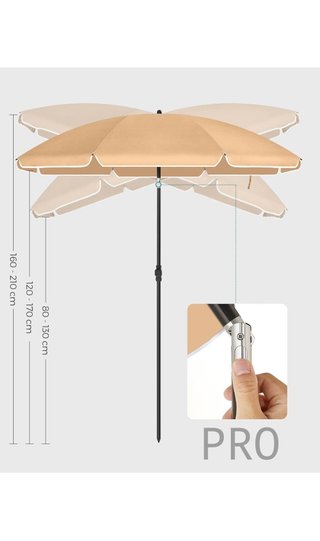 Parasol 160 cm, Sun Protection, UPF 50+, Beach Umbrella, 30°