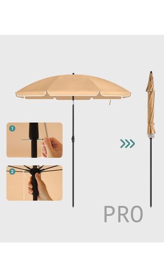 Parasol 160 cm, Sun Protection, UPF 50+, Beach Umbrella, 30°