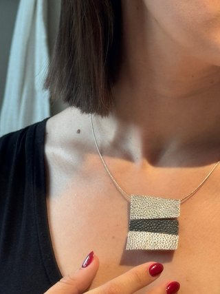 Conjunto de Plata Collar y Pendientes Cuadrados