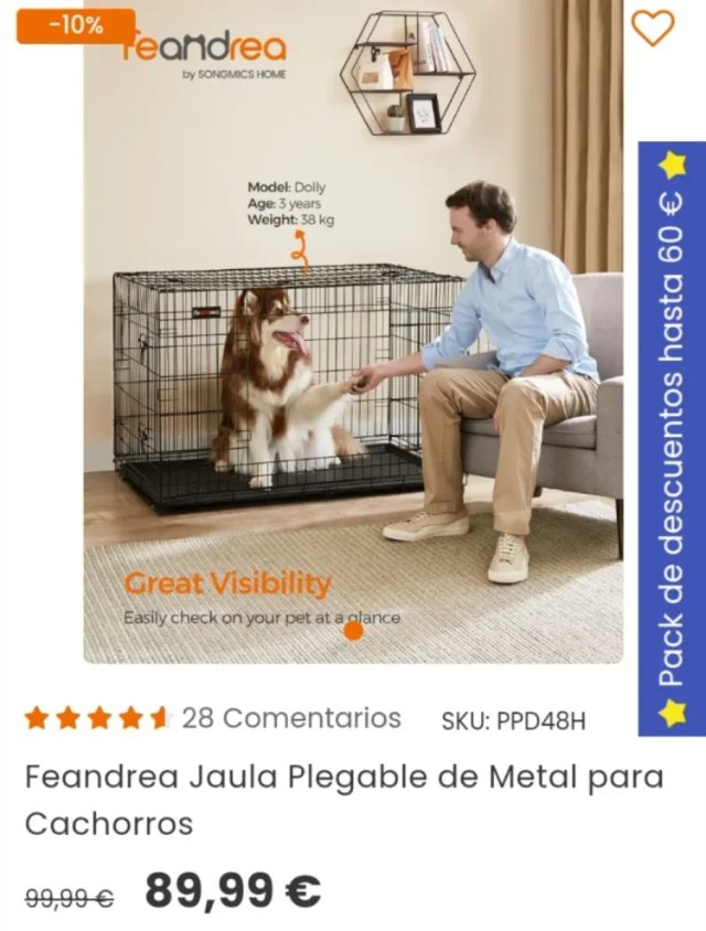 Feandrea - Jaula para perro plegable