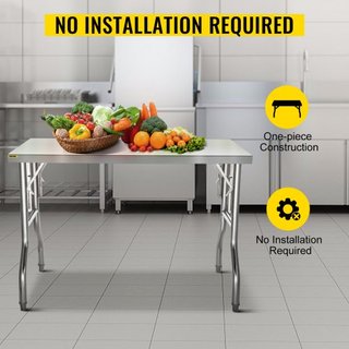 Mesa de Trabajo Comercial Estación de Trabajo 121.9x61 cm Mesa de Preparación Comercial Plegable, Mesa Plegable de Acero Inoxidable de Alta Resistencia con Carga de 299.8 kg, Mesa de Cocina, Isla ...