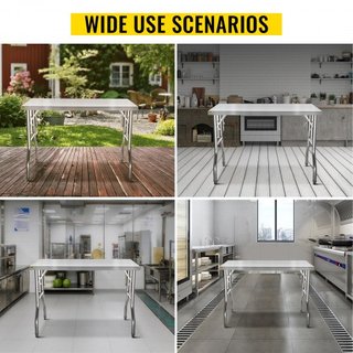 Mesa de Trabajo Comercial Estación de Trabajo 121.9x61 cm Mesa de Preparación Comercial Plegable, Mesa Plegable de Acero Inoxidable de Alta Resistencia con Carga de 299.8 kg, Mesa de Cocina, Isla ...