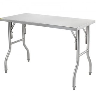 Mesa de Trabajo Comercial Estación de Trabajo 121.9x61 cm Mesa de Preparación Comercial Plegable, Mesa Plegable de Acero Inoxidable de Alta Resistencia con Carga de 299.8 kg, Mesa de Cocina, Isla ...