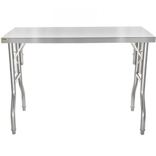 Mesa de Trabajo Comercial Estación de Trabajo 121.9x61 cm Mesa de Preparación Comercial Plegable, Mesa Plegable de Acero Inoxidable de Alta Resistencia con Carga de 299.8 kg, Mesa de Cocina, Isla ...