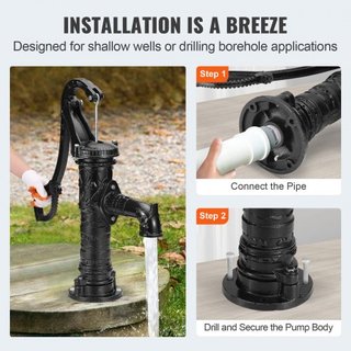 Bomba de Agua Manual de Hierro Fundido para Pozo Antiguo, Elevación Máxima de 6.7 m (22 pies), Bomba de Agua Manual con Mango Ergonómico NPT 31.8 mm (1-1/4") Instalación Fácil, Estilo Antiguo para...
