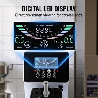 Máquina de Helados Comercial, Rendimiento de 10L/H, Fabricante de Helados Suaves de Sabor Único de Encimera de 900W, con Tolva de 4L y Cilindro de 1.6L, Panel LCD, Limpieza Automática, Pre-enfriam...