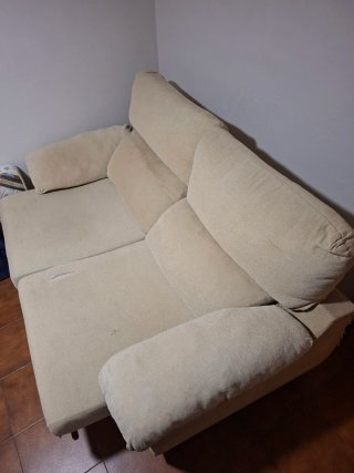 Sofá 2 plazas tela beige abatible