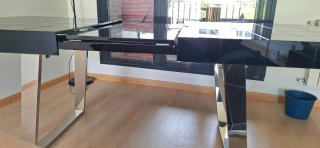 Mesa comedor cristal negra extensible