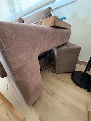 REGALO Sofá chaise longue gris con 2 taburetes