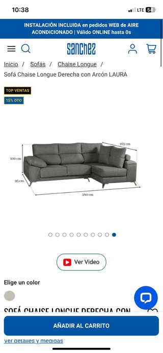 Sofá Chaise Longue Derecha Sanchez Gris