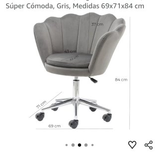 Silla de terciopelo gris con ruedas