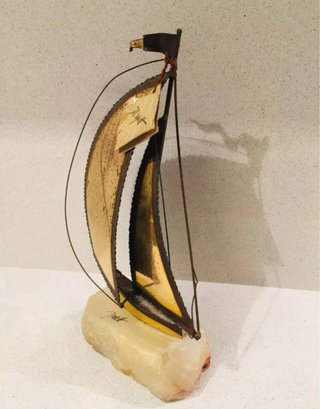 Escultura Barco Velero Demott Calcita Firmada