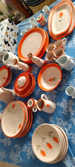 Vajilla Cordobesa Cerámica Naranja y Blanca