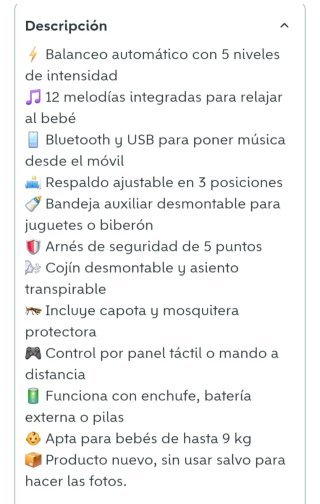 Hamaca eléctrica para bebé negra