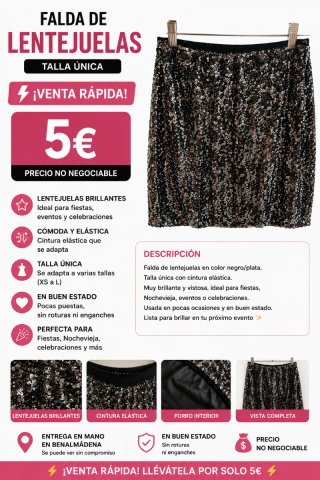 Falda lentejuelas talla única