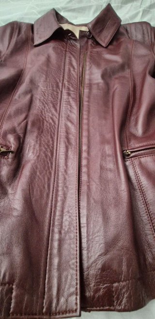 Chaqueta de cuero burdeos mujer T-38
