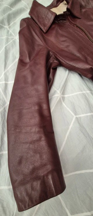 Chaqueta de cuero burdeos mujer T-38