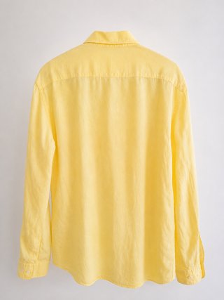 Camisa hombre lino amarilla Massimo Dutti.